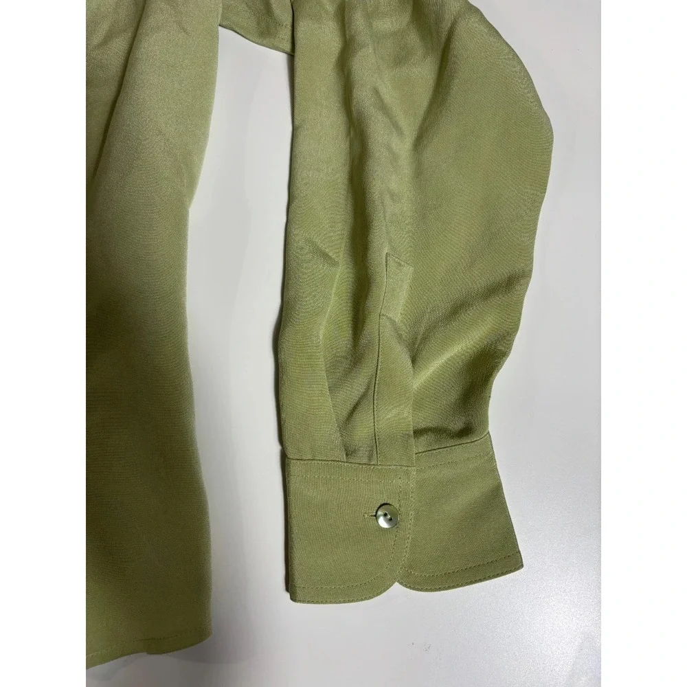 Talbots Pure Silk Shirt Womens 16 Green Long Sleeve‎ Classic Collared Button Up